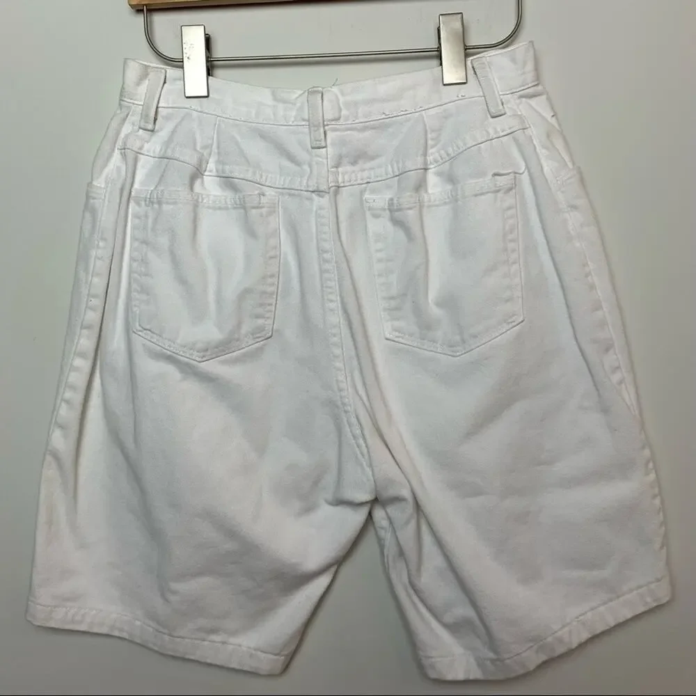 Vintage 90s Wrangler High Rise White Jean Shorts 29 High Waisted Mom Long Length